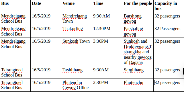 Transportation Schedule